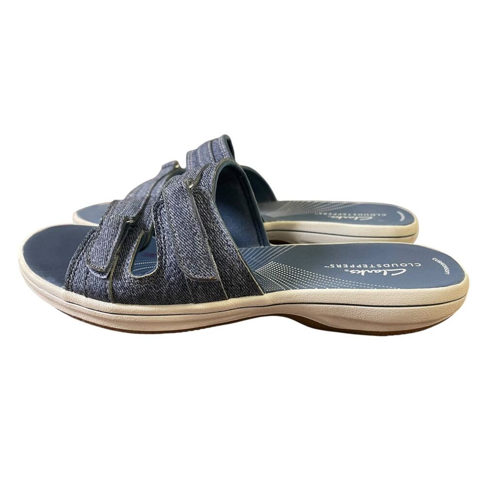 Clarks Blue White Sandals Shoes Flats Slip-ons Sz 8 Cloudsteppers Adjustable